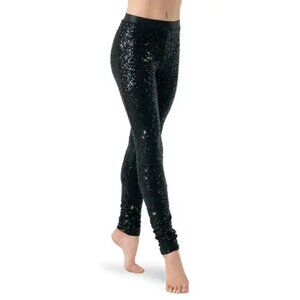 Balera Black Sequin Dance Leggings Large Adult Shimmering Stretch Waist